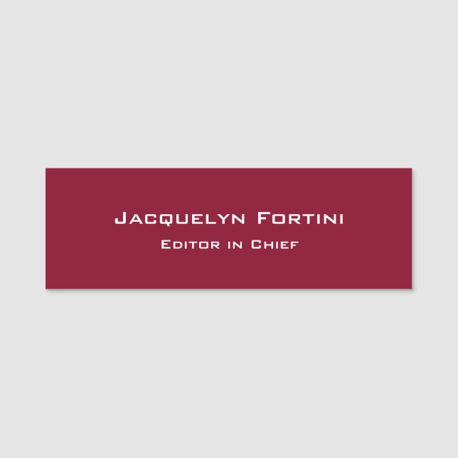 Burgundy Red Plain Elegant Modern minimalist Namnbricka (Framsida)
