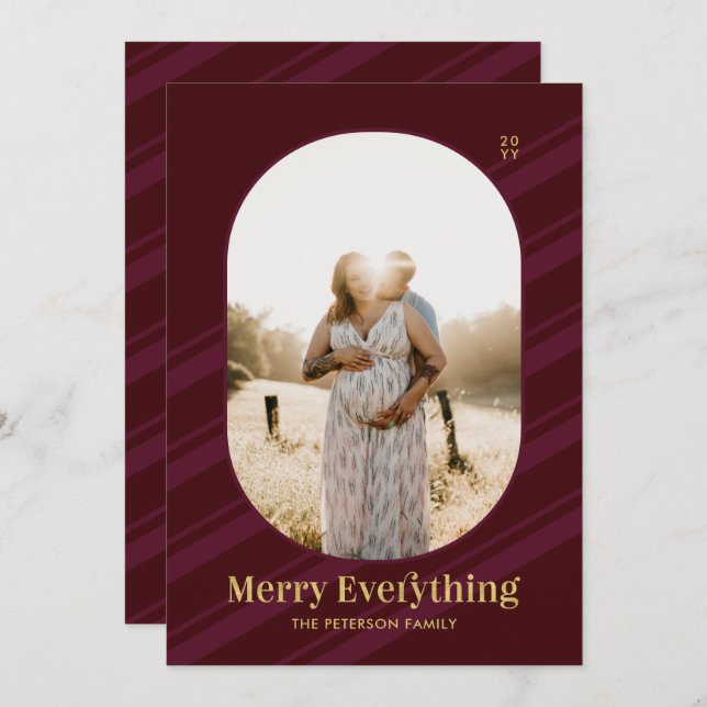 Burgundy Red Rand God jul Photo Helgdag Julkort (Fram/baksida)