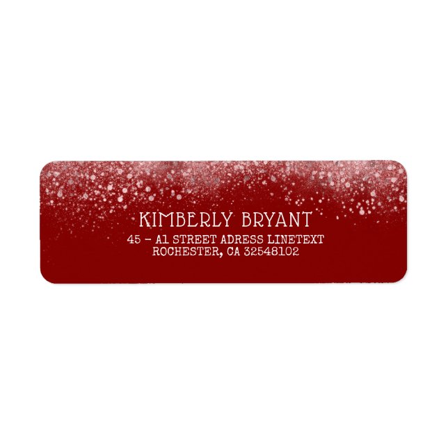 Burgundy Red ro Guld Glitter Returadress Etikett (Framsidan)