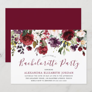 Burgundy Red Romantic Flowers Bachelorette Party Inbjudningar