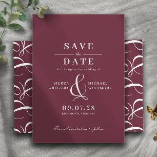 Burgundy Red Romantisk Vintage Typografi Spara Datumet