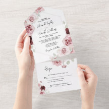 Burgundy Red Rosa Blommigt Bröllop med OSA