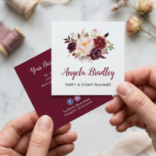 Burgundy Red Rosa Blommigt Rustic Chic Personal Fyrkantigt Visitkort