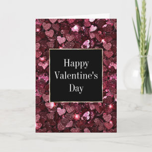 Burgundy Red Rosa Glitter Hearts Kort
