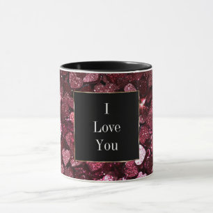 Burgundy Red Rosa Glitter Hearts Mugg