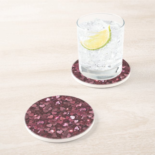 Burgundy Red Rosa Glitter Hearts Underlägg (Sidan)