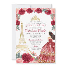 Burgundy Red Rosa Guld Tiara Paris Quinceañera