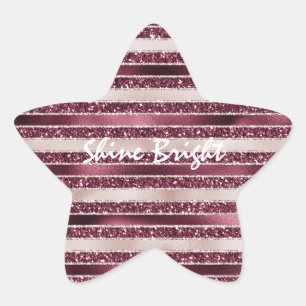 Burgundy Red Rosa ros Guld Glitter Rand Stjärnformat Klistermärke