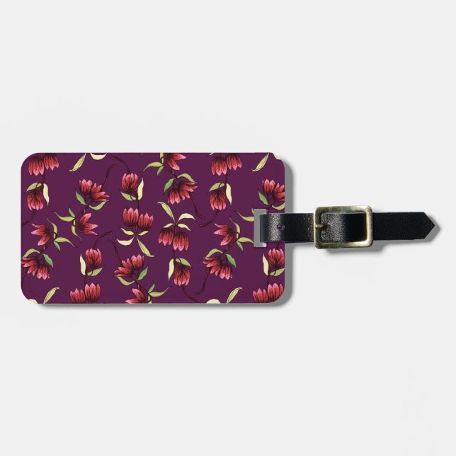 Burgundy Red  Rosa Rustic Bohemian Blommigt Bagagebricka (Horisontell Framsida)