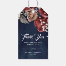 Burgundy Red Roses Floral Navy Wedding Thank You