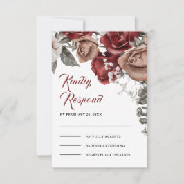 Burgundy Red Roses Floral Wedding OSA Kort