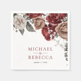 Burgundy Red Roses Floral Wedding Pappersservett