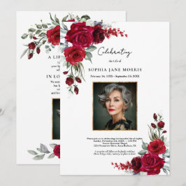 Burgundy Red Roses Funeral Invitation Inbjudningar