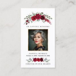 Burgundy Red Roses Funeral Prayer Card Visitkort