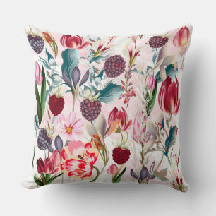 Burgundy Red Rustic Flowers Blommigt Natature Kudde