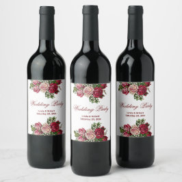 Burgundy Red Rustic Ro Blommigt Landsbyggsbröllop Vinflaska Etikett