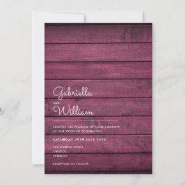 Burgundy Red Rustic Wood Bröllop Inbjudningar