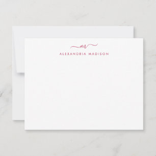 Burgundy Red Script Monogram Chic Swash Stationery Anteckningskort