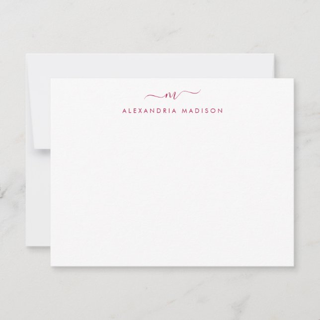 Burgundy Red Script Monogram Chic Swash Stationery Anteckningskort (Framsida)