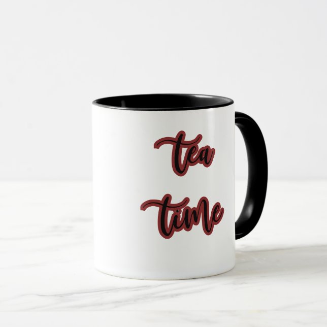 Burgundy Red Script Tea Time Mugg (Framsida höger)