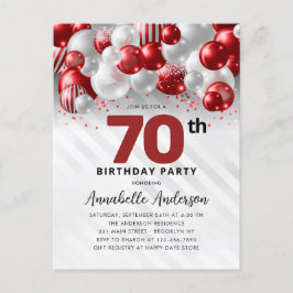 Burgundy Red Silver Balloon Glitter 70:e födelseda Vykort