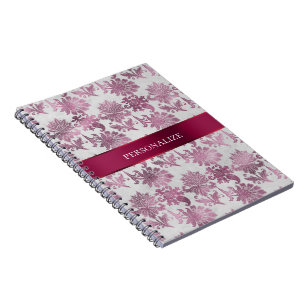 Burgundy Red Silver Blommigt Anteckningsbok