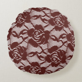 Burgundy Red Snöre Blommigt Rund Kudde