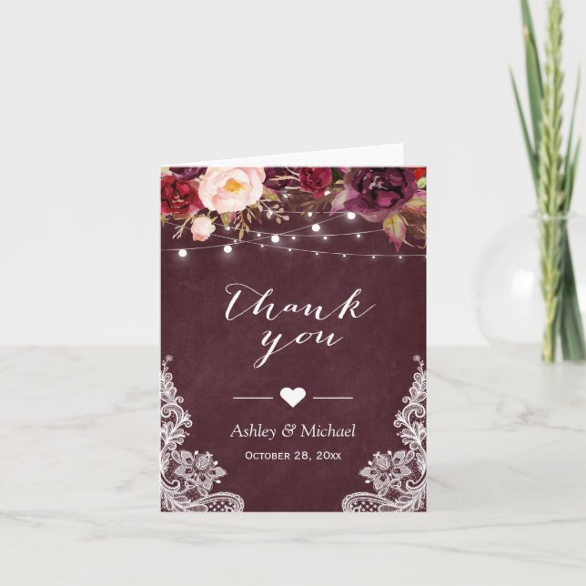 Burgundy Red Snöre Blommigt String Ljus Tack (Framsida)