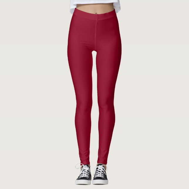 Burgundy Red Solid Plain Färg Leggings (Framsida)