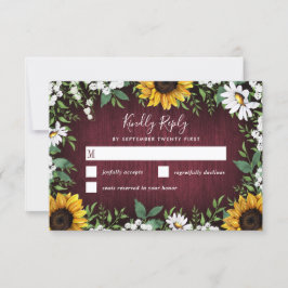 Burgundy Red Solros Greenery Wandey Bröllop OSA Kort