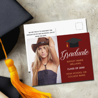 Burgundy Red Studenten Photo Chic 2023 Student Vykort