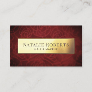 Burgundy Red Velvet Guld Label Makeup Hair Salon Visitkort