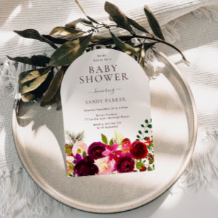 Burgundy Red Vin Boho Blommigt Baby Shower Inbjudningar