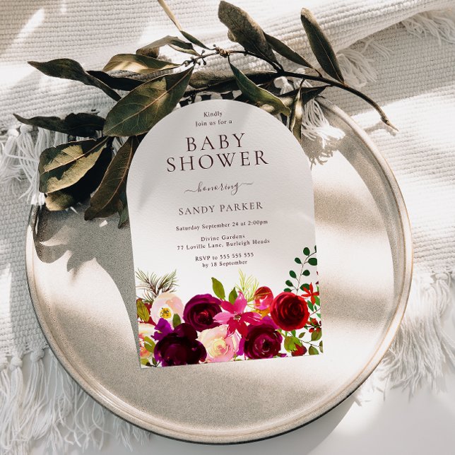Burgundy Red Vin Boho Blommigt Baby Shower Inbjudningar (Skapare uppladdad)