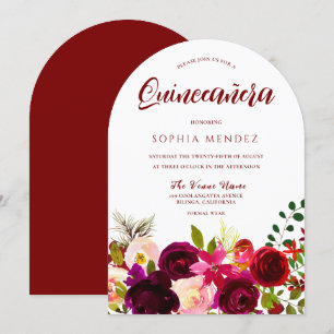 Burgundy Red Vin Boho Blommigt Quinceanera Inbjudningar