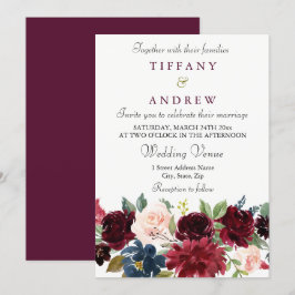Burgundy Red Vin Flowers Elegant bröllop Inbjudan