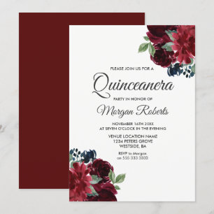 Burgundy Red Vin Flowers Quinceanera Party Inbjuda Inbjudningar