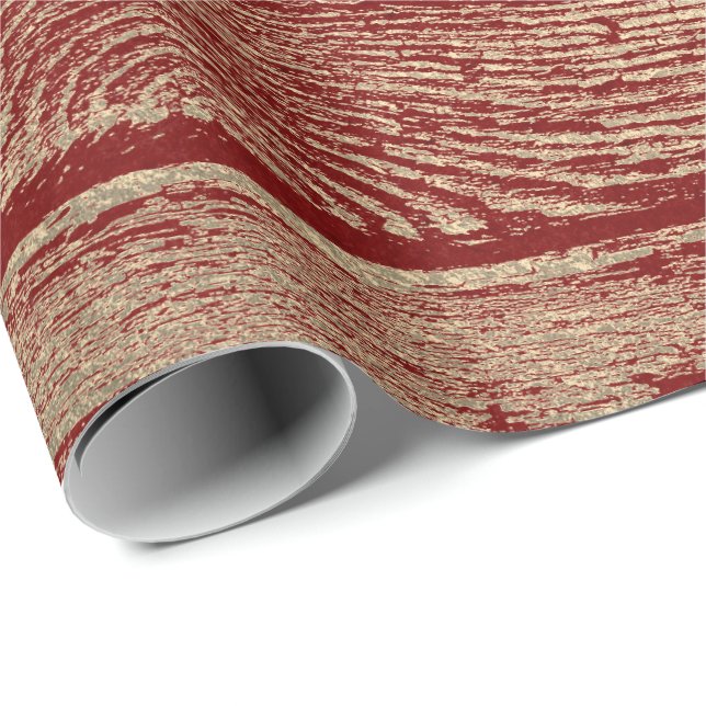 Burgundy Red Vin Guld Wood Shabby Foxier Presentpapper (Rullad Hörn)