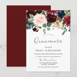Burgundy Red Vin vackra Quinceanera Inbjudan