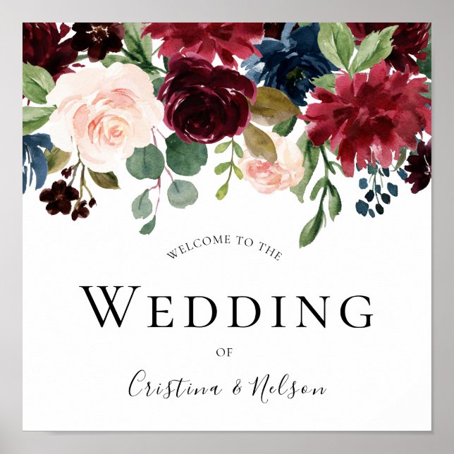 Burgundy Red Vin välkommen till Bröllop på underte Poster (Framsidan)