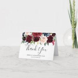 Burgundy Red Vin Watercolor Blommigt Bröllop Tack Kort