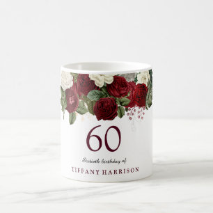 Burgundy Red Vit ros 60:e födelserbjudande Kaffemugg