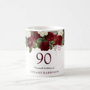 Burgundy Red Vit ros, 90:e födelsedagsgåva för Kaffemugg