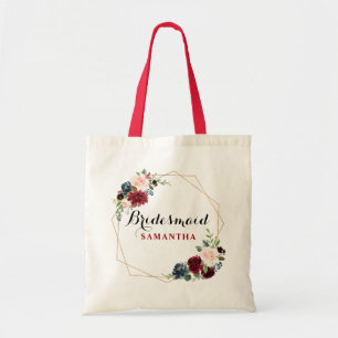 Burgundy Red water Blommigt Bridesmaid-gåva Tygkasse
