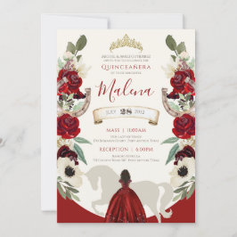Burgundy Red Watercolor Elegant Charro Quinceanera Inbjudningar
