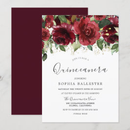 Burgundy Red Watercolor Flowers Quinceanera Party Inbjudningar