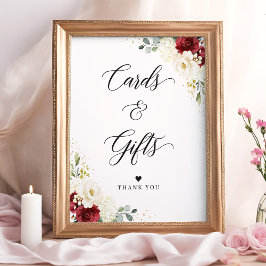 Burgundy Red White Blommigt Cards & presentations- Poster