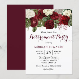 Burgundy Red White Blommigt Pension Party Inbjudan