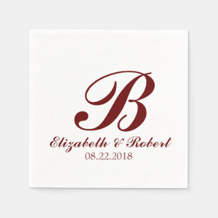 Burgundy Red White Bröllop Monogram Pappersservett