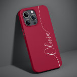Burgundy Red White Elegant Calligraphy-skript Namn<br><div class="desc">Burgundy Red White Elegant Calligraphy Script Anpassningsbar Personlig Namn iPhone 14 Smart Phone-väskor har en modern och enkel design för trendig och snyggt med din personlig namn i elegant-handskriven calligraphy-skripttypografi på en burgundröd bakgrund. Designad av ©Evco Studio www.zazzle.com/store/evcostudio</div>
